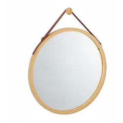 Relaxdays Hängespiegel rund, verstellbarer Riemen, Rahmen aus Bambus, modern, Flur, Bad & Gäste WC, ∅: 45 cm, natur