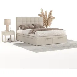 POLSTERBETT Guam mit Stauraum 160/200 cm Hellbeige im Megan Stoff