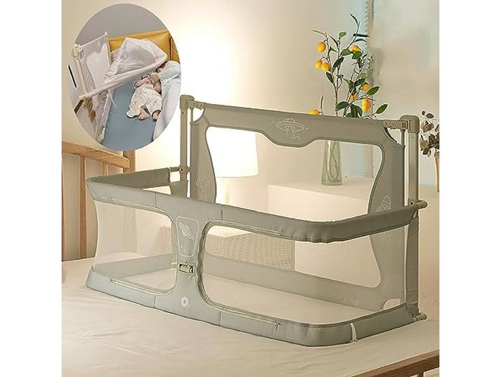 SADRIM 3 in 1 babybett,Babywiege,120x50cm,Baby Bett,reisegitterbett, beistellbett Baby boxspringbett,mit Moskitonetz,beistellbett Baby,der auf das Bett gestellt Werden kann (Color : Light Green)
