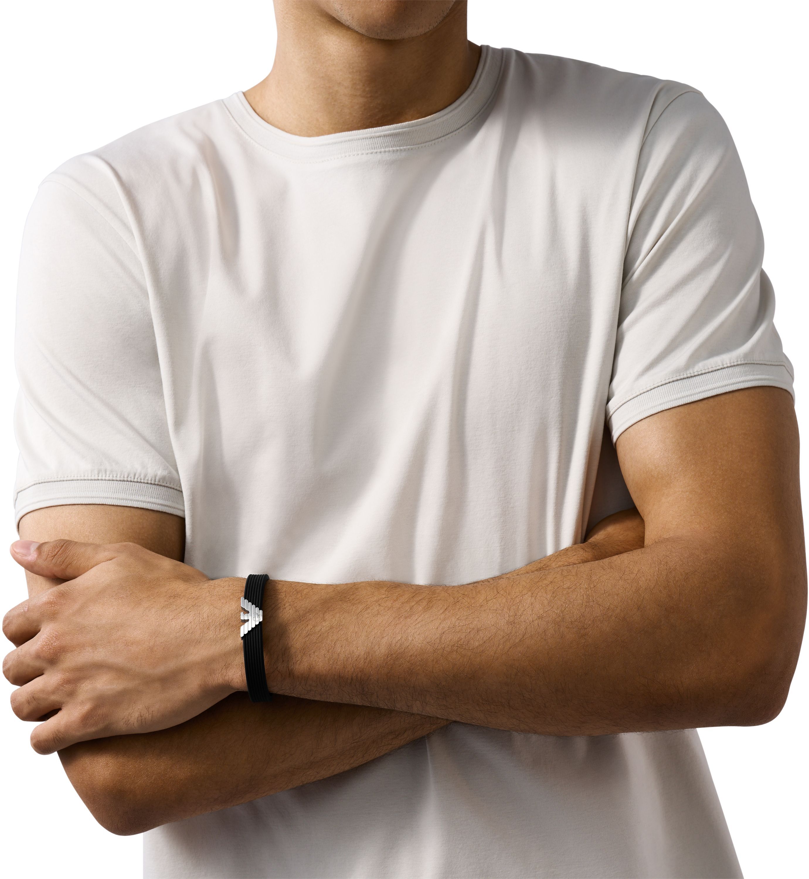 Armband EMPORIO ARMANI "Schmuck Geschenk Edelstahl Silikon Armschmuck", schwarz (edelstahlfarben, schwarz), Armbänder, Damen, 19,5cm, Edelstahl Silikon, Edelstahl, Silikon, Armband
