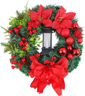 Inspire Picks Christmas LED Wreath With Red Bow Lighted Holiday Garland For Indoor And Outdoor Decor j1 24