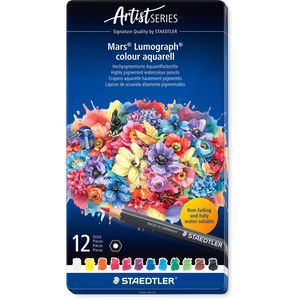 Staedtler Aquarellstifte Mars Lumograph 104 M12, farbig sortiert, im Metalletui, 12 Stück