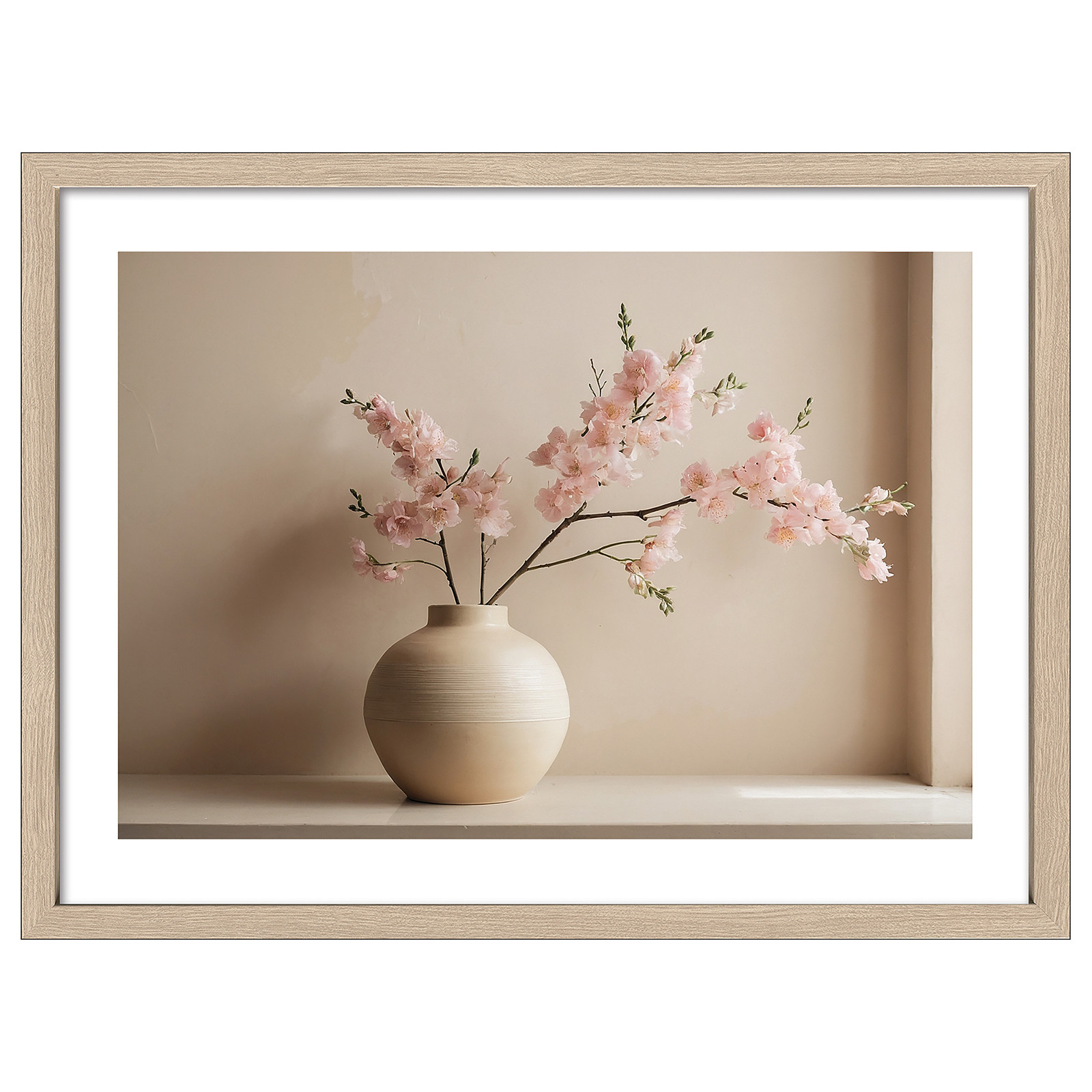 home24 Still Life At The Window I Fotografie in beige/roze met floatglas en MDF lijst, 33 x 43 x 1 cm