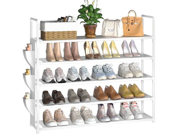 Étagère à chaussures à 5 niveaux pour 20 à 25 paires de chaussures Étagère de rangement à chaussures peu encombrante