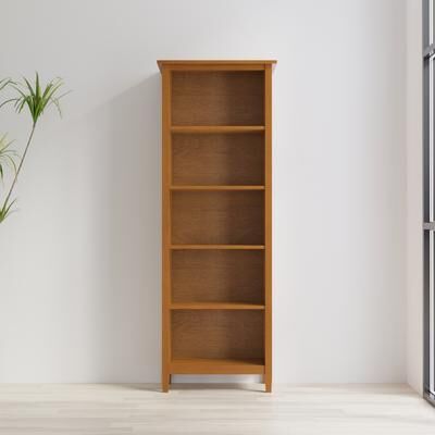 "WYNDENHALL Norfolk SOLID WOOD 72 x 26 inch Transitional 5 Shelf Bookcase in Light Golden Brown - 14"" D x 26"" W x 72"" H"