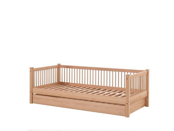 58 aufm Kessel Kinderbett Tagesbett Kelci 90x200 mit Bettschublade Umrandung Buche massiv natur (inkl. Versand, Lieferung bis Verwendungsstelle), 2-in-1 Funktion mit zusätzlicher Schlaf- oder Stauraumlösung
