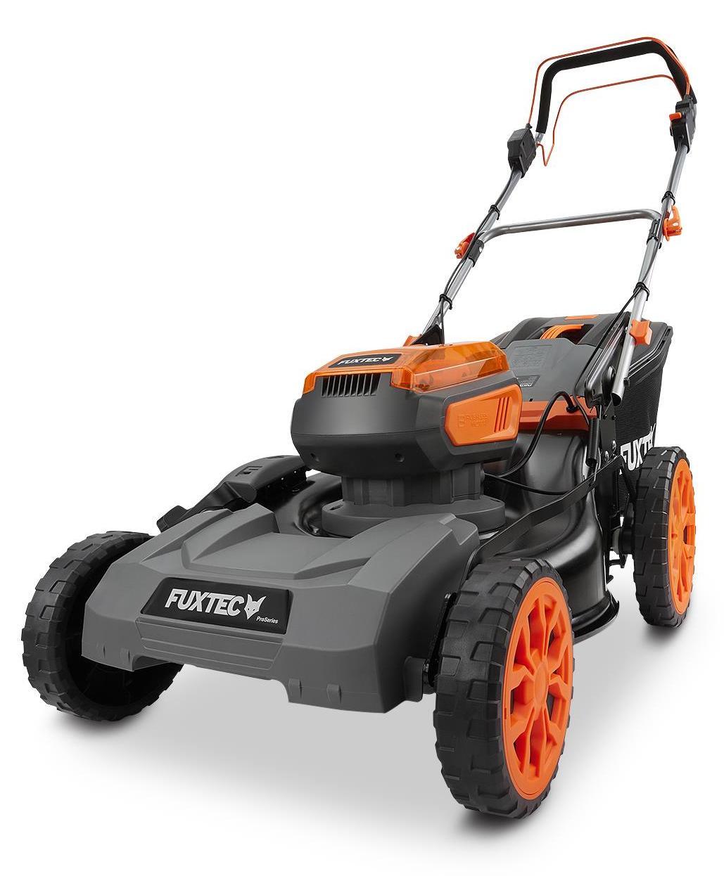 FUXTEC 40V Akku Rasenmäher FX-E2RM46PROSET | Akkurasenmäher mit Antrieb | 46 cm | 2x 5Ah Akku & Schnellladegerät | Mulchfunktion | 50L Fangkorb