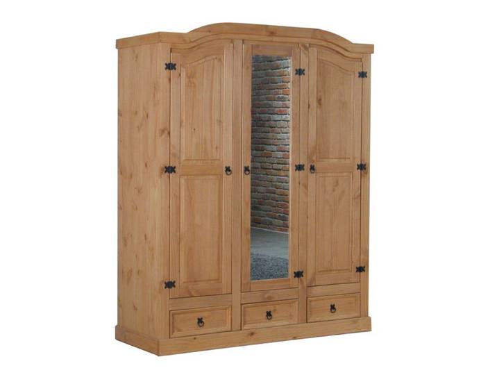 New Mexico Armoire 3 portes avec une porte miroir 2 portes lambrissées et 3 tiroirs délavés cirés.