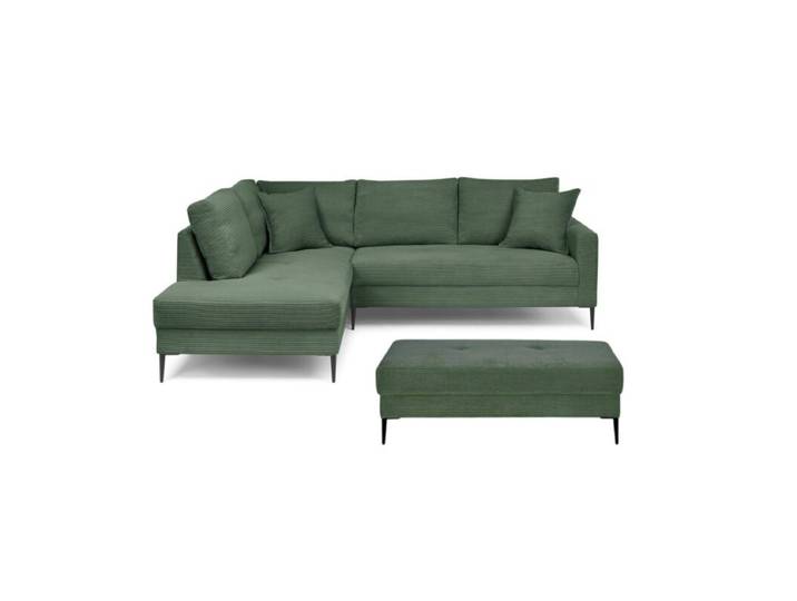 Trendstore Hilary Ecksofa mit Umbauecke in Cord – inkl. Hocker - Cord Zoom wintermoss - links Modern