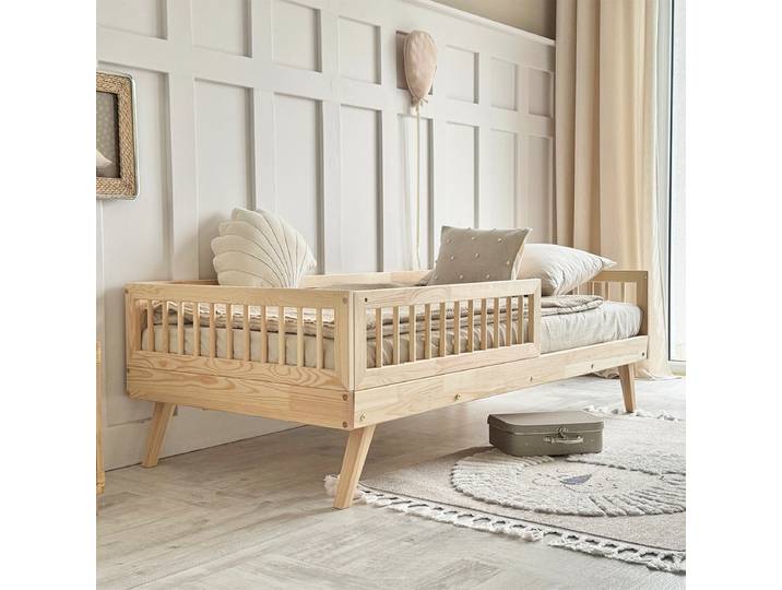 Lit 90x190 Barrière Et Sommier Inclus Pieds 20 Cm Maylis Bois