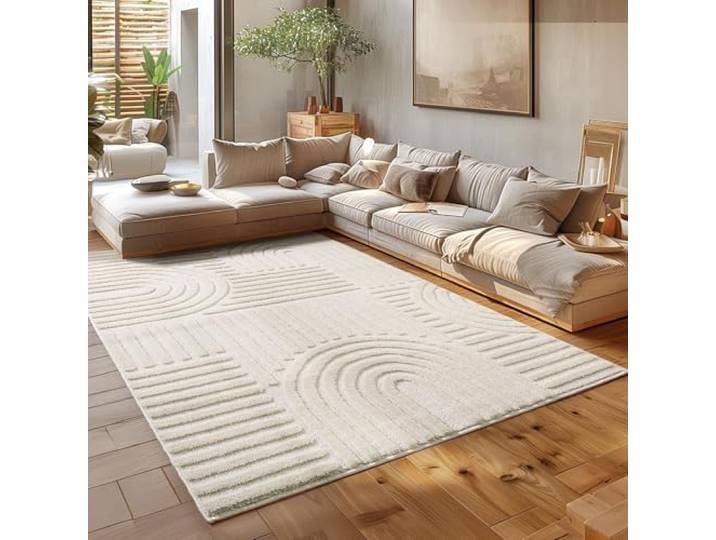 LIVUM Tapis Salon\, Chambre\, Moderne et Design en Relief\, Doux et Confortable (Crème\, 140x200cm)