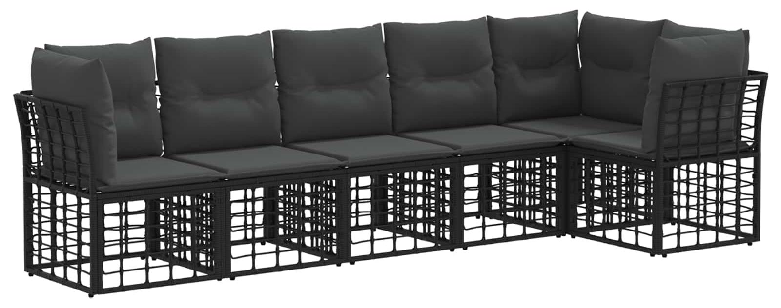 Gartensofa-set 6 pcs Schwarz Poly-Rattan