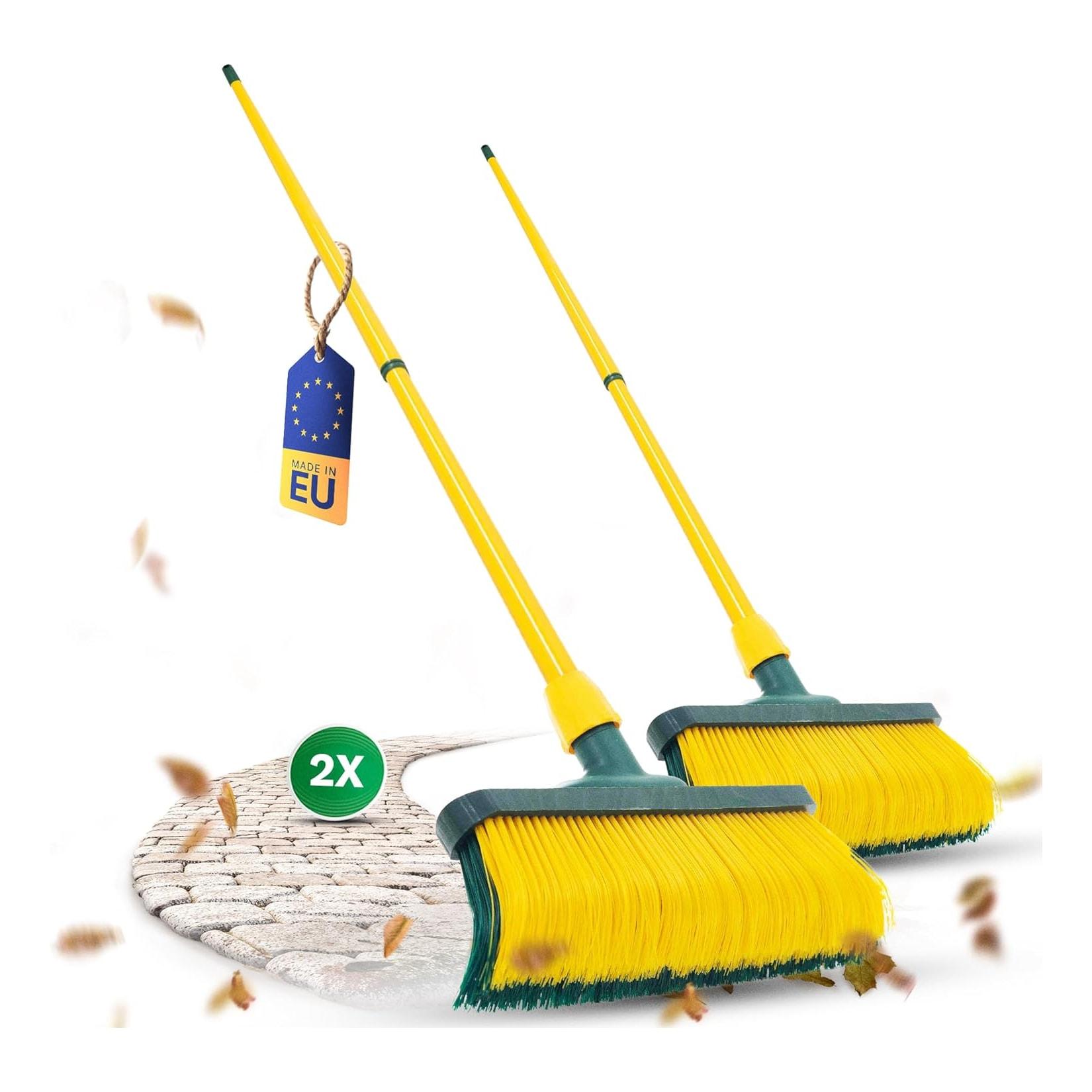 Krallenbesen Set 30 cm Holz mit Stiel Schneebesen Kratzbesen Rasenbesen Besen für draußen Outdoor Garden Broom (2 , 30 cm Besen mit Stiel)
