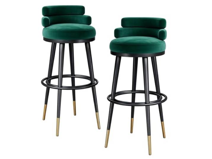 Guyifuny Samt Barhocker 2er Set Niedrige Rückenlehne Metallgestell Weicher Samt auf hochdichtem Schaum, niedrige Rückenlehne für langen Sitzkomfort, Metallgestell mit Fußstütze(Green,29.5in)