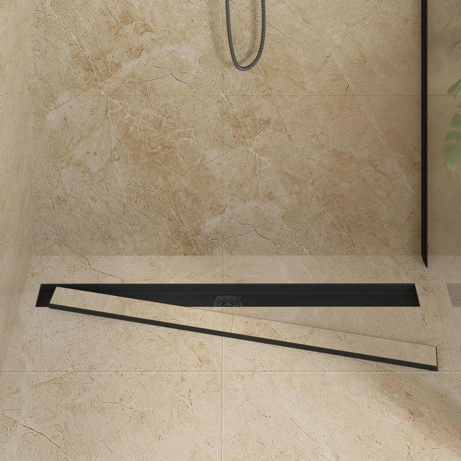 vidaXL Évacuation de douche 2-en-1 avec siphon à 360° Noir 100 cm