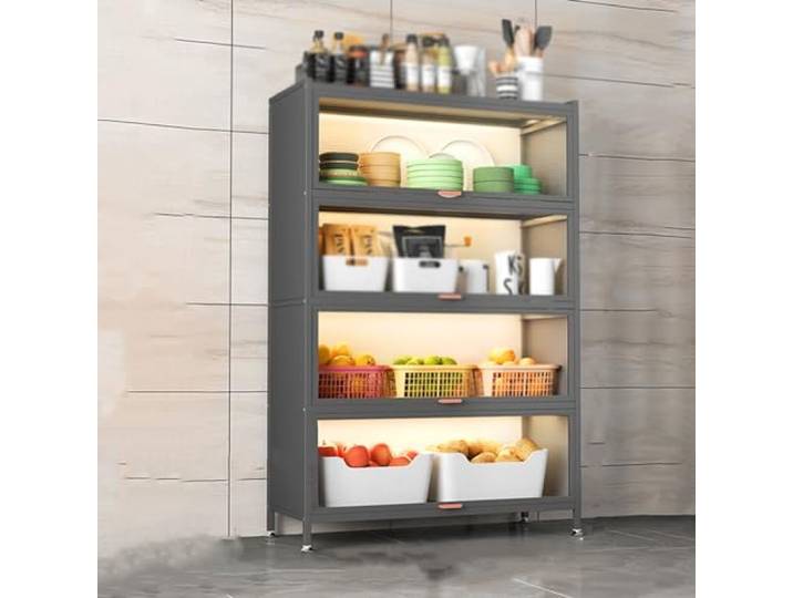 JMOZHCD Küchen-Hochschrank zur Lebensmittelaufbewahrung, Küchen-Aufbewahrungsschrank, kleiner Raum, Aufbewahrungsregal mit Fußpolster (Grey 5 Tier_60*42)