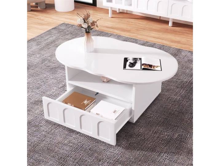 Table basse - DREAMMESPACE - Cloud - 100x60cm - Tiroir incurvé - Compartiment de rangement