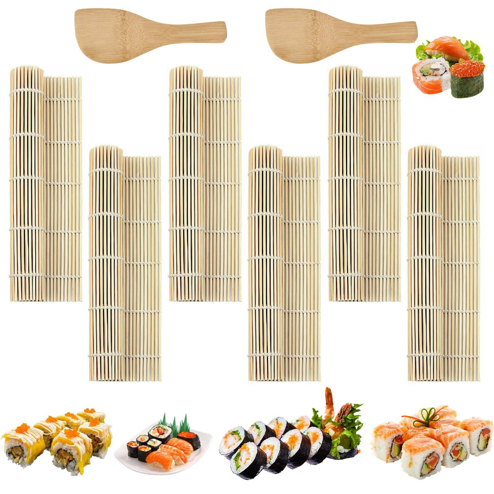 Selius 6-delige Bamboe Sushimat Set met 2 Rijstlepels, 24x24 cm