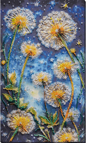 Perlen-Stickbild "Pusteblume & Sterne", 17 x 29 cm
