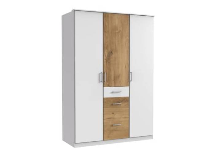 Kleiderschrank Click in Weiß mit Plankeneiche 135 cm Breite, ohne Spiegel