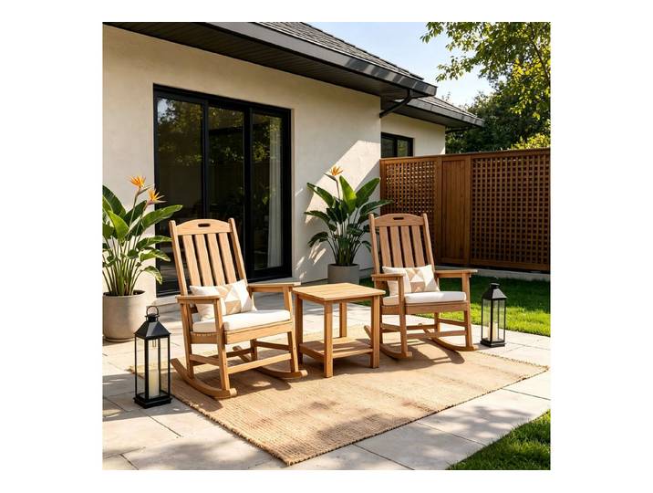 WILLIAMSPACE Schaukelstuhl 3‑teiliges Schaukelstuhl‑Set mit Beistelltisch für Garten & Balkon, Dreiteiliges Set – zwei Schaukelstühle, ein Beistelltisch