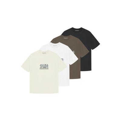T-Shirt JACK & JONES "T-Shirt JCODYNAMIC BRANDING TEE CREW 4PK 4er Pack", Herren, Gr. S, bunt (weiß, schwarz, beige, dunkelgrün), Obermaterial: 100% Baumwolle CO., Shirts T-Shirt