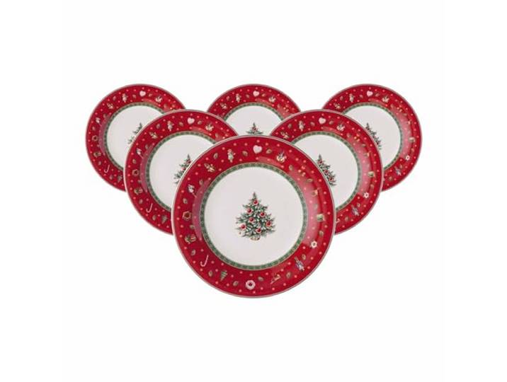 Villeroy & Boch Toy's Delight Specials Frühstücks-/ Dessertteller 6er Set Rot, Spülmaschinen- & Mikrowellenfest, Kleiner Teller, Frühstücksteller, Dessertteller, Weihnachtsgeschirr, Premium Porzellan