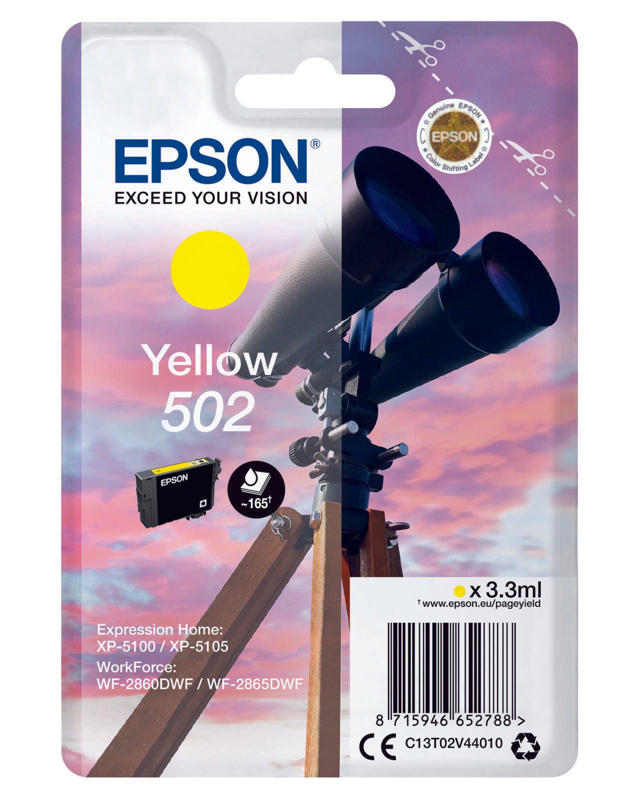 Epson Original 502 Fernglas Druckerpatrone - gelb (C13T02V44010)