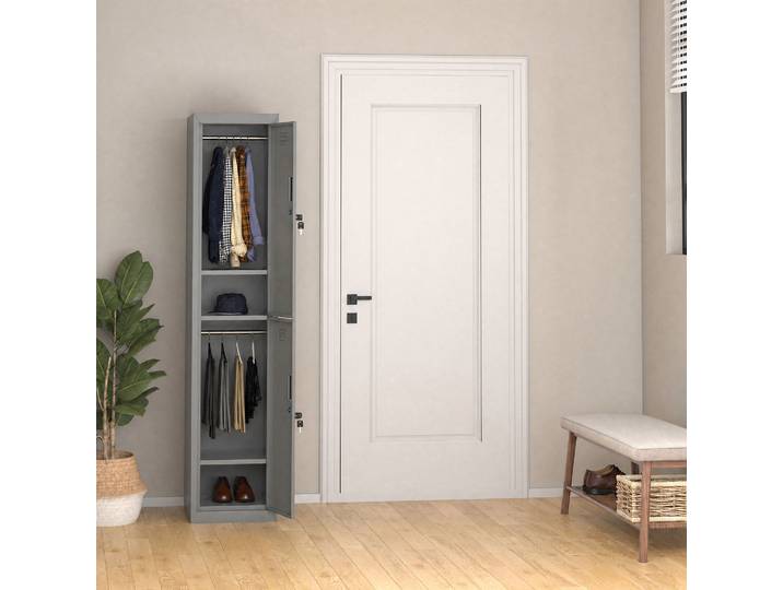 Vinsetto Armoire Métallique 2 Casiers Verrouillable 4 Étagères Gris