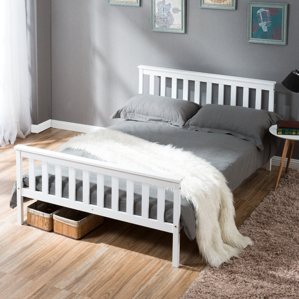 Highland Dunes Tapia Solid Wood Bed White Double (4'6)