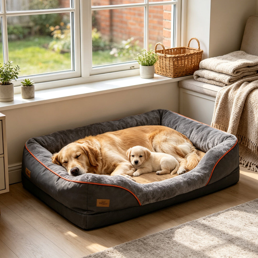 UNHO Orthopaedic Dog Bed Bolster Cushion Gray 30cm H x 120cm W x 90cm D