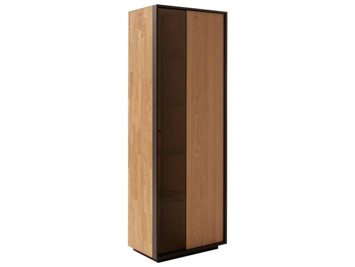 Schöner Wohnen Vitrine, Eichefarben, Holz, Metall, Glas, Kerneiche, massiv, 6 Fächer, 67x197x42 cm, Goldenes M, erweiterbar, Holzmöbel, Holzschränke, Vitrinen Holz, Vitrinenschränke Holz