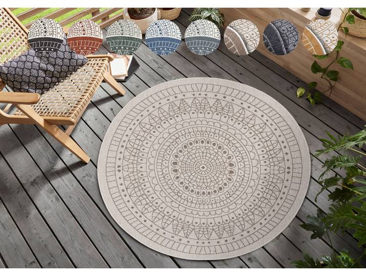 Teppich HANSE HOME Porto Wendeteppich , weiß (linen weiß), H:5mm Ø:140cm, Kunstfaser, Teppiche, Teppich, In-& Outdoor, Wetterfest, Balkon, Garten, Wohnzimmer, Wasserfest