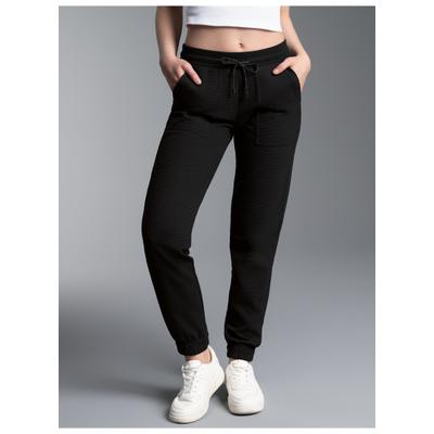 Jerseyhose TRIGEMA "TRIGEMA Bequeme Jogginghose mit großen Taschen", Damen, Gr. S, Normalgrößen, schwarz, Sweatware, 55% Polyester, 45% Baumwolle, Hosen Jerseyhose