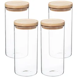 Wellhome - Set mit 4 Glasbehältern und Holzdeckel, 1,3 L in Beige