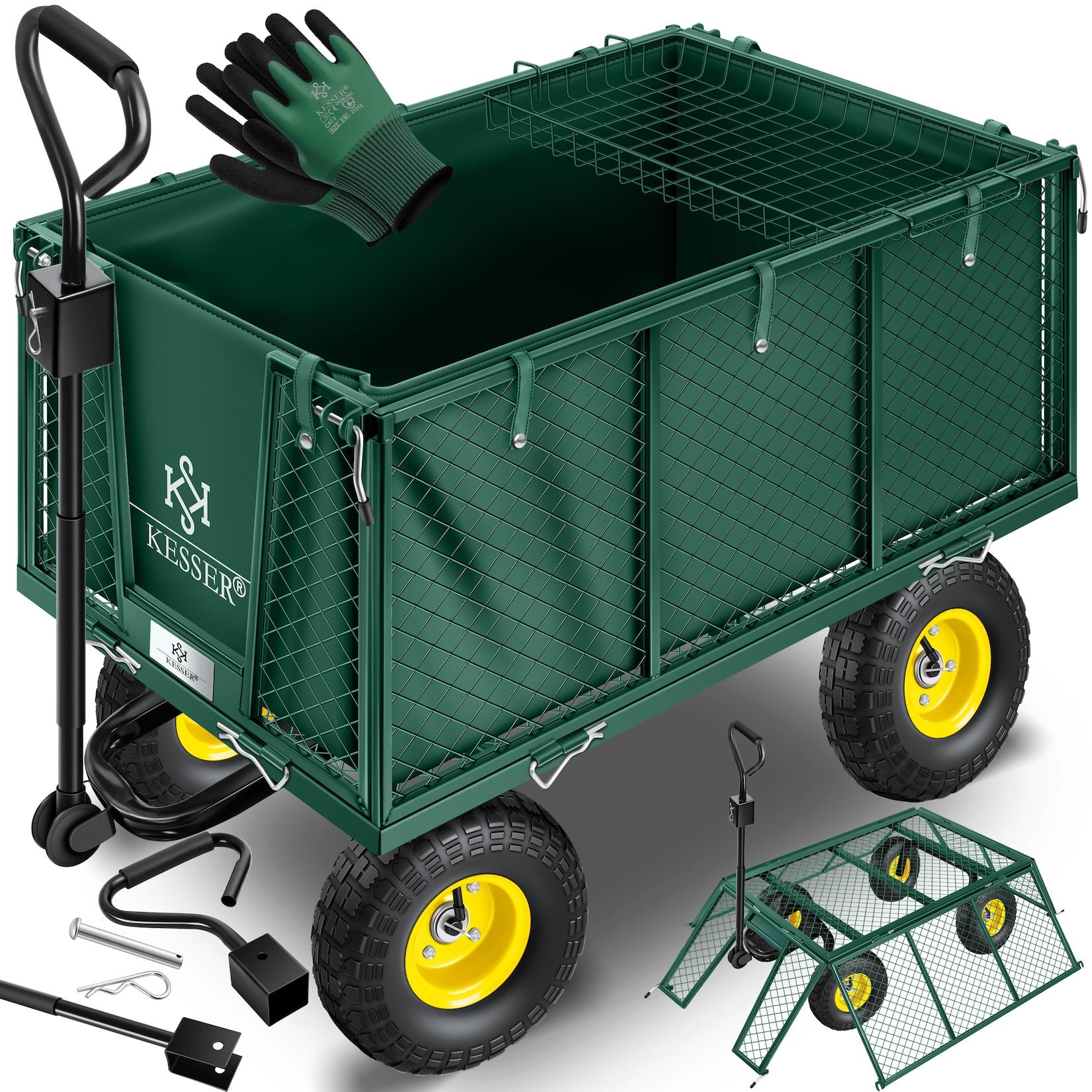 KESSER® Bollerwagen 550kg belastbar Gartenwagen Transportwagen Gartenkarre herausnehmbare Plane Gerätewagen Handwagen vielseitig einsetzbar inkl. Handschuhe