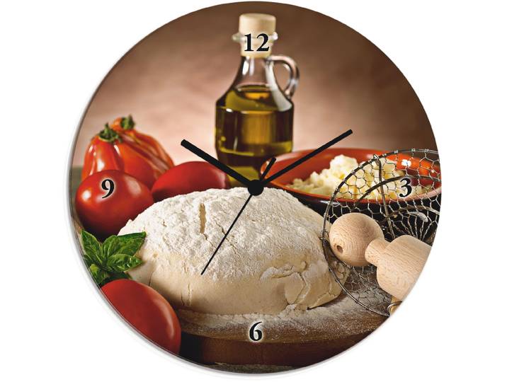 Wanduhr ARTLAND Teig für Pizza , beige (natur), T:1,8cm, Wanduhren, Wanduhr, wahlweise mit Quarz- oder Funkuhrwerk, lautlos ohne Tickgeräusche