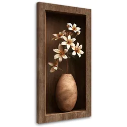 LEINWANDBILD Blumen in einer braunen Holzvertiefung 3D 40x80cm