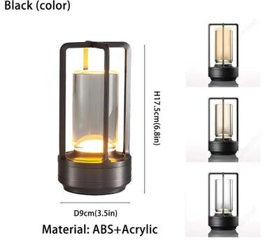 Evergreen Home Goods Creative Cordless LED Table Lamp, Portable Desk And Bedside Light, For Outdoor Camping, Restaurant Atmosphere black