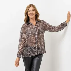 SCHIFFHAUER MUNICH® Bluse, langarm Kragen Leo-Druck figurumspielend