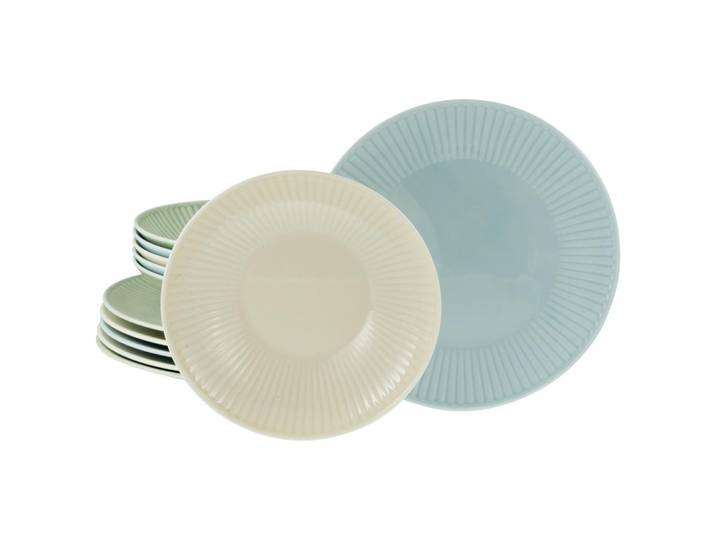 Tafelservice Valencia 12--teilig., Creme, Grün, Blau