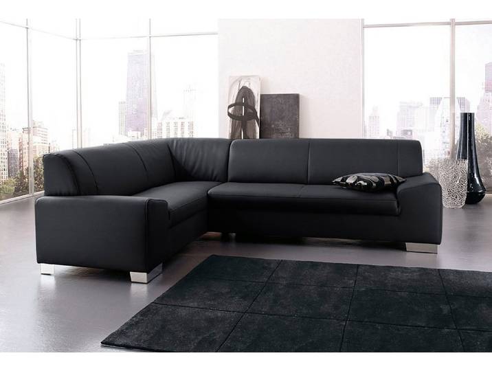 Ecksofa, Microfaser & Kunstleder, Schwarz, 249×181 cm, L-Form, Klassisch, Domo-Collection
