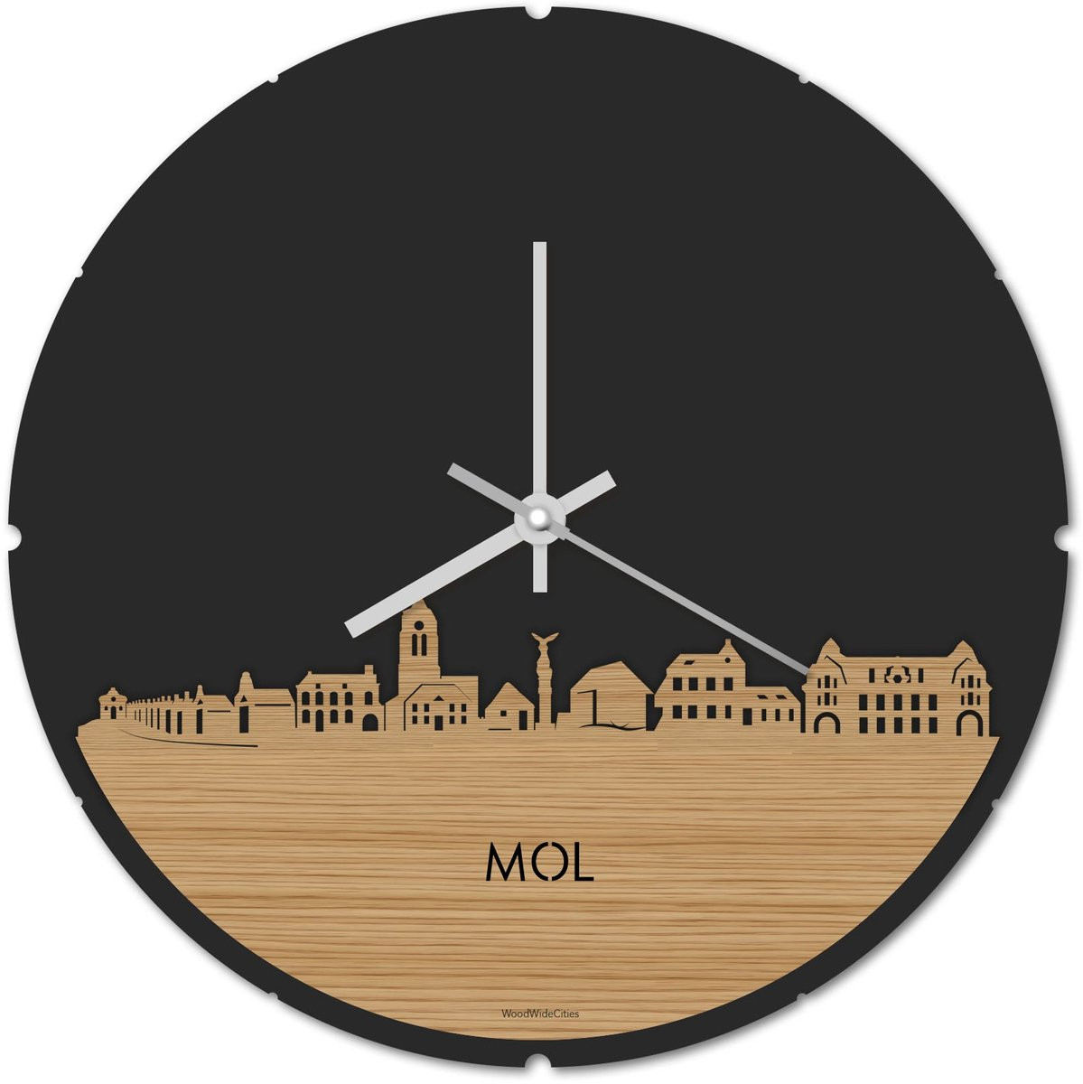 Skyline Klok Mol Bamboe Hout Rond - Ø 44 cm - Stil Uurwerk - Wanddecoratie