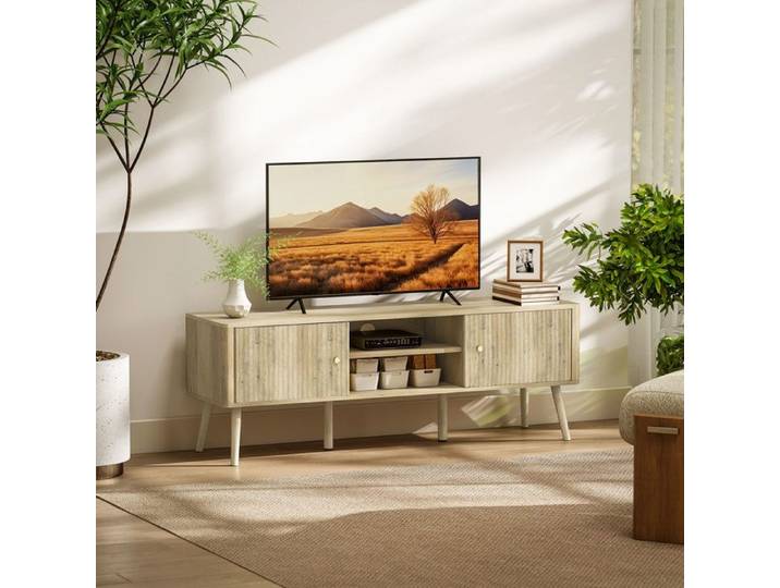 Meuble TV - PAGE LIVING - PAGE Living - 2 portes coulissantes - Étagère réglable - Compatible jusqu'à 65 pouces