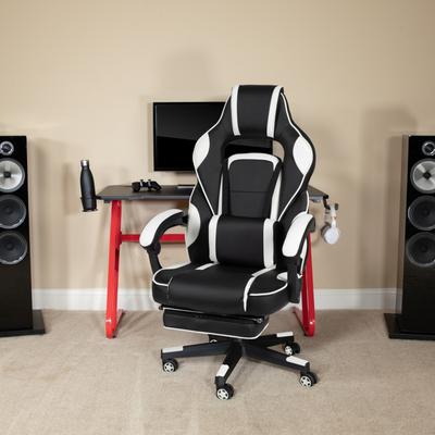 Flash Furniture Gaming Bundle-Cup/Headphone Desk & Reclining Footrest Chair