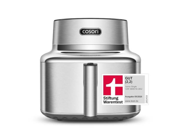 Cosori Airfryer, Iconic Single, 96% Metall, Mit nahezu plastikfreiem Design PFAS-freie Keramikbeschichtung, 7-in-1, 6,2L, 50+ Rezepte, 61% energiesparend,spülmaschinenfest, silber