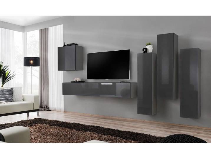 Xlmoebel Wohnwand Moderne TV-Wohnwand in Holzoptik mit eleganter Ästhetik, (6-St., 1x Wohnwand + 1x TV Ständer + 4x Wandschrank), Hergestellt in Europa