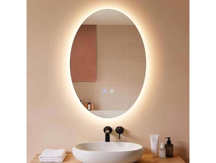 Homefire Miroir de salle de bain ovale avec éclairage LED 50 x 70 cm à fixation murale