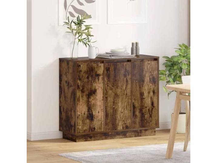HEFZGDB Modernes Sideboard mit LED Licht für Esszimmer, LED Sideboard mit Beleuchtung für Moderne Wohnräume, minimalistisches mit integrierter Beleuchtung aus Holzwerkstoff in Geräucherte