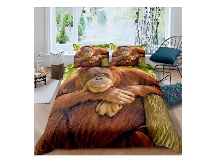 LuxusKollektion Kinderbettwäsche Bettwäsche Set 220x240cm Gorilla Braun 3D Tiere